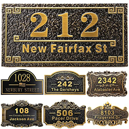 Placa de Dirección de Casa Personalizada 12 Números Fundidos para el Exterior Nombre de la Calle Placa de Dirección Vintage para Buzón Puerta Habitación Pared Clásica al Aire Libre Latón Antiguo
