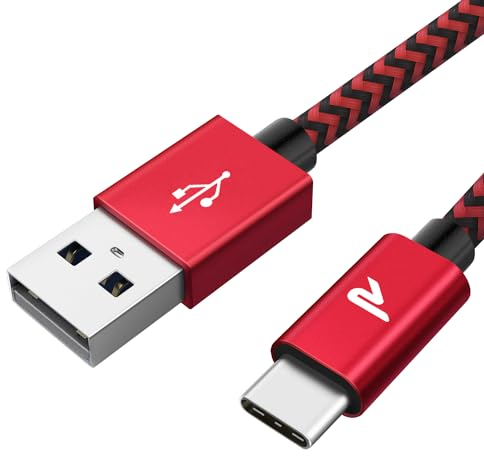 RAMPOW Cavo USB Type-C 1M, Cavo USB Type-C Ricarica Rapida 3.1A QC 3.0, Cavo USB C USB2.0 Compatibile per iPhone 15/15 Pro, Samsung S22/S22/S21/S20/S10, Xiaomi, OnePlus - Rosso