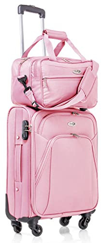 CABIN 5550 Set da 2 Valigie Trolley Leggero con Bagaglio a mano Borsone Piccolo Cabin Size – Trolley morbido con ruote girevoli 55x40x20 e Bagaglio a Mano 40x25x20