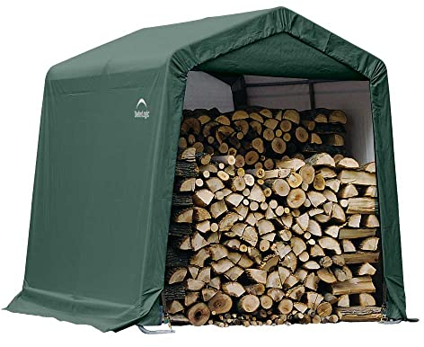 ShelterLogic Folien Zeltgarage Gerätehaus | Grün | 240x240x240 cm | UV-beständig & Wasserdicht | 3,5 cm Stahlgestell mit Stabilisatoren | Schnell Auf- & Abbaubar | inkl. Zurrgurten