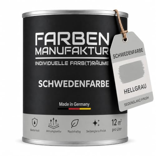 Schwedenfarbe Holzfarbe Außen Wetterfest – Holzschutzfarbe für Fassade, Gartenhaus, Zaun & Scheune – Diffusionsoffen & Nachhaltig Wetterschutzfarbe 2L, Größe: 2L, Farbe: Schweden hellgrau