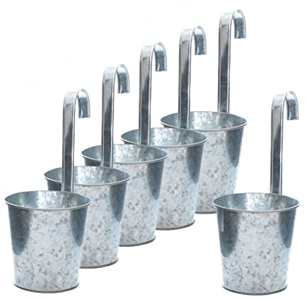 Spetebo Set med 6 balkonghängkrukor silver med krok | Zink, för räcke och staket, att hänga upp, blomkruka, örter och blommor