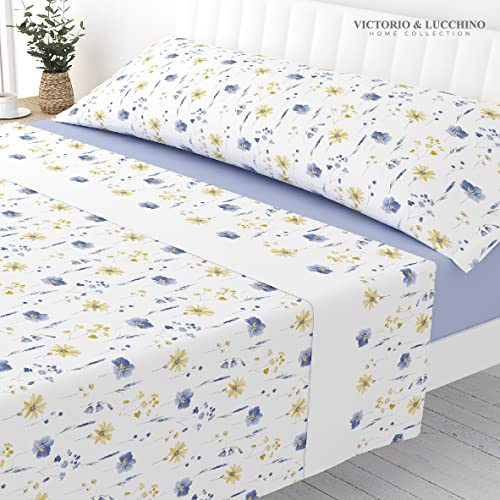 Victorio & Lucchino Juego de Sábanas Estampadas de Verano Algodón/Poliéster (Cama 135cm (1 Almohada), Matilde - Azul)