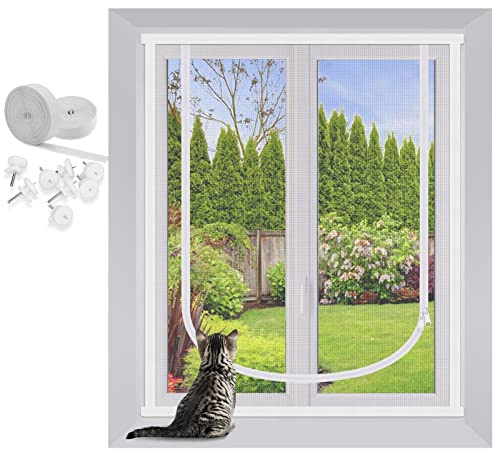 MYPIN Katzen-Fensterschutz, 119x150 cm, Haustier-Schutz, Fensterschutz mit beidseitigem Reißverschluss, verhindert, dass Katzen aus Fenster, Schlafzimmer, Wohnzimmer, Küche, Terrassentür (M) springen