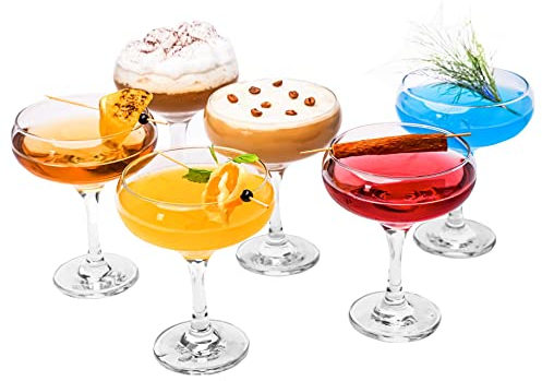 GOSOYO Juego de 6 copas de cóctel (9 oz/270 ml). Copas de Martini Espresso, Copas Margarita, Copas Cupé Elegantes y Copas de Champagne, Cristalería de Tallo Largo