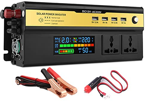 ROGHA 1200W 1600W 2200W Convertisseur 12V 24V 48V 220V Onduleur Transformateur avec écran LCD 4 Ports USB & 2 AC Prises pour Camping-Car,2200W-12V