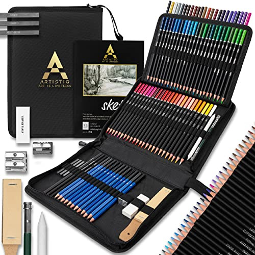 Artistiq Art - Buntstifte, Professionelles Kunstset 96in1 Buntstifte für Erwachsene, Skizzenstifte und mehr - Malset Skizzierstifte Set Bleistifte für Skizzieren und Zeichnen Profi Art
