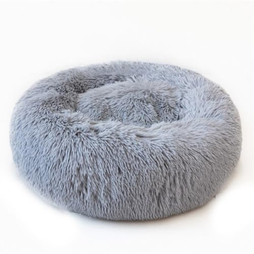LAIZIHUI Hundebetten,Donut Kissen,Katzenbett, Hundekorb, Flauschiges Hundebett für große, mittelgroße & kleine Hunde. (40CM, Hellgrau)