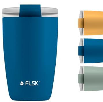 FLSK Kaffeebecher – Premium coffee to go-Becher aus Edelstahl – 100 % auslaufsicher, BPA-frei & doppelwandig – hält 3 h heiß (ocean, 350 ml)