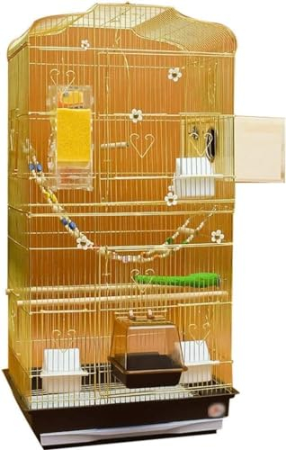 Professioneller Vogelkäfig für Haustiere, Vogelträger, Gartendekoration, Papageienkäfige für große Vögel, großer luxuriöser goldener Vogelkäfig, Wellensittichkäfig aus Eisen für die Zucht (Gold b)