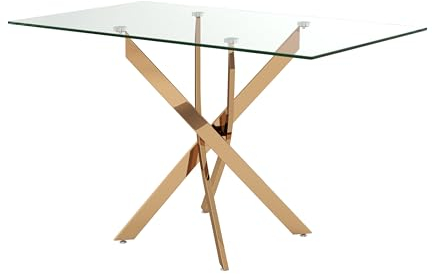 NIERN Tempered Glass Dining Table with Chromed Legs, 47 Modern Rectangular Kitchen Table for Dining Room Kitchen,Gold
