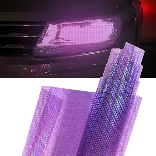 XhuangTech Auto Licht Tönung, Waben Autolicht Tönungsfolie mit Holografischem Regenbogeneffekt, Autolicht Aufkleber Farbwechsel Folie Selbstklebend für Scheinwerfer Rücklicht (Lila, 30 * 100 cm)
