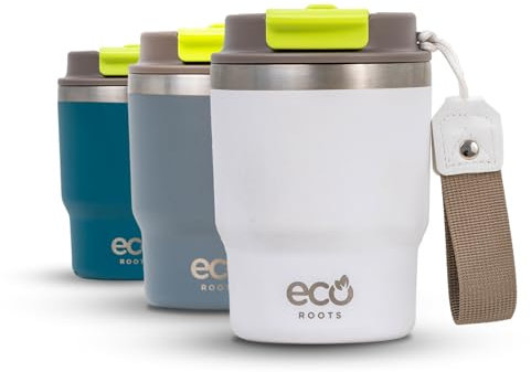ECOROOTS Evergreen - Vaso Térmico 360 ml – Termo Café Tapa Antigoteo Sin BPA – Acero Inoxidable – Taza Térmica para Viajes, Oficina, Deportes y Outdoor – Travel Mug Elegante y Ligero (BLANCO MARFIL)