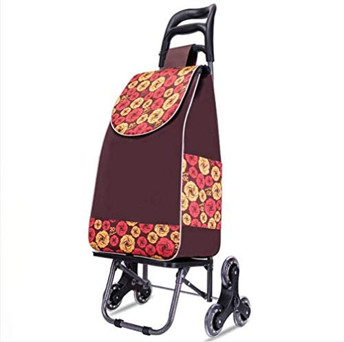 HARIPYER Tragbarer Mehrzweckwagen, zusammenklappbarer Trolley, Leichter Treppensteigerwagen mit dreieckigem Kristallrad, Tragkraft 50 kg, Braun