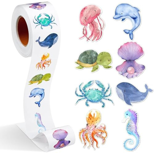 500pz Etichette Adesive Animali Marini,Animali Marini Stickers, Adesivi a Forma di Animali Marini, Adesivo Chiudipacco Animali Marini Sticker,per Sacchetti Regalo, Inviti, Bagagli