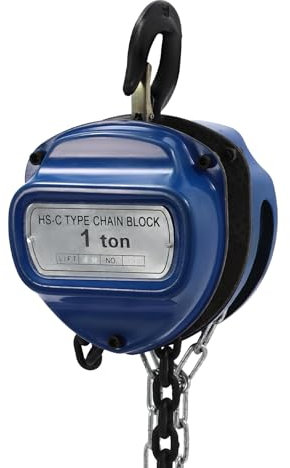 Polipasto de Cadena Manual, 1 T Polipasto de Cadena con Gancho de Bloque de 360° Altura de Elevación 4m, Acero Aleado G80 Guía de Cadena con Freno de Doble Trinquete, 6mm Diámetro (Azul)