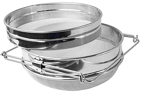 Ieron Honigsieb aus Edelstahl mit doppelten Maschenfiltern – verstellbare Griffe, unverzichtbares Extraktionswerkzeug für die Bienenzucht zur Honigernte und -extraktion