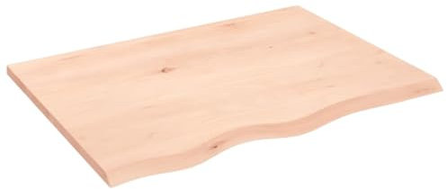 Makastle Waschtischplatte Holzbohlen Ideal für Aufsatzwaschbecken, Tischplatte Holzplatte Baumkanten-Platte für Heimwerker, Arbeitsplatten, 80x60x2 cm Massivholz Unbehandelt