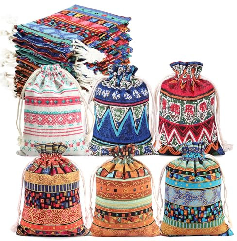 NVGVUP 30 Stück Jutesäckchen Bunte Säckchen mit Kordelzug, Klein Stoffbeutel, Geschenksäckchen Schmuckbeutel für Ostern Weihnachten Geburtstag Hochzeit Party(10 x 13 cm)