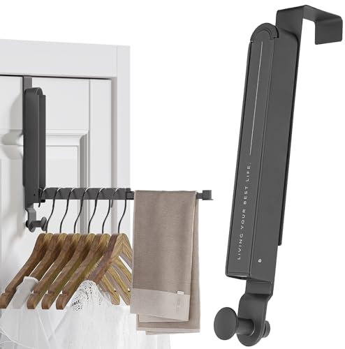 Porte-manteau de porte extensible pliable 34 cm - En métal - Pour 6 cintres - Pas de perçage nécessaire - Avec fente antidérapante pour moins de 4,4 cm - Pour sacs, vêtements et serviettes (1, gris)