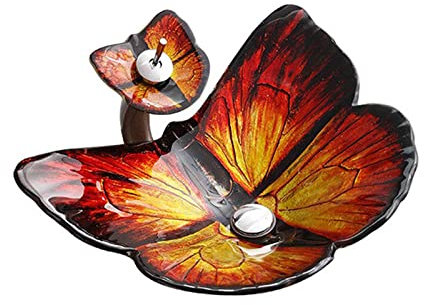 MRKU Bathroom Vessel Sink Bathroom Sink Set Tempered Glass Washbasin Hotel Bathroom Art Basin Shaped Personalized Countertop Sink With Waterfall Faucet Bathroom Sink