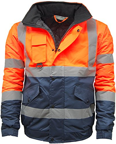AR Paris Fashions Hi Vis Viz Bomber Jacket, High Visibility Workwear Safety Security Hooded Padded Waterproof Taped Seams Work Wear Coat Top Plus Size S-3XL
