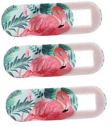 UKCOCO Cache Coulissant Lot de 3 Pièces en Abs Ultra-Fin Motif Flamant Rose Protège la Confidentialité et Compatible Plupart des Appareils pour Webcam