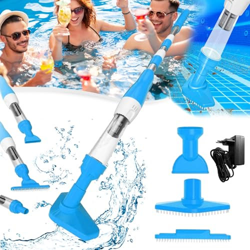 Aspirapiscina, 3 In 1 Wireless Con Batteria Aspirapolvere Manuale Piscina Aspirapolvere Pavimento Ricaricabile Asta Telescopica 104,5-165cm 6W 1600Mah Aspirapolvere Per Piccole Piscine Spa (Blu)