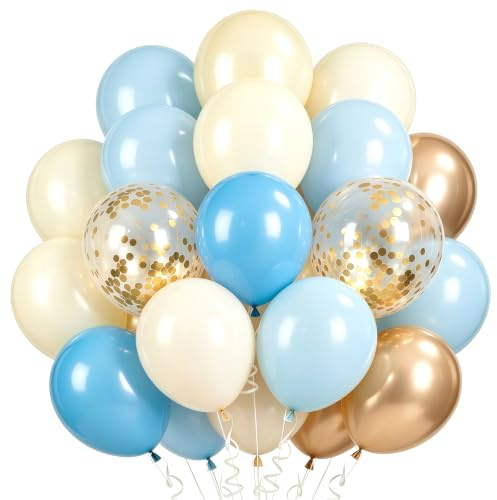 Blau Luftballons 60 Stück,12 zoll Dunstblau Balloons, Macablau Champagnergold Ballons,Sandweiß Luftballons, Paillettengold Luftballons Für Geburtstagsdeko Blau Jungen Mann