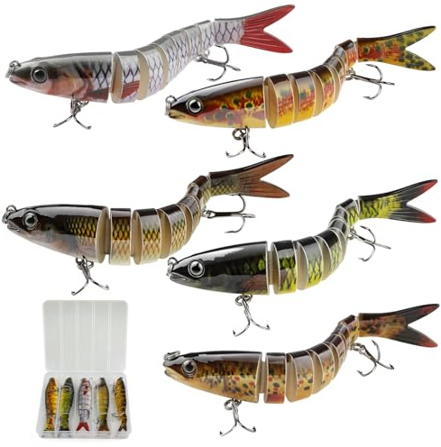 Angelköder, Kunstköder Wobbler Hecht, Fisch Köder für Zander Barsch Forellen Swimbait lebensechter Angel köder für Süß- und Salzwasser Angelgeschenke für Männer Familien-Angelausrüstung, 5 Stück