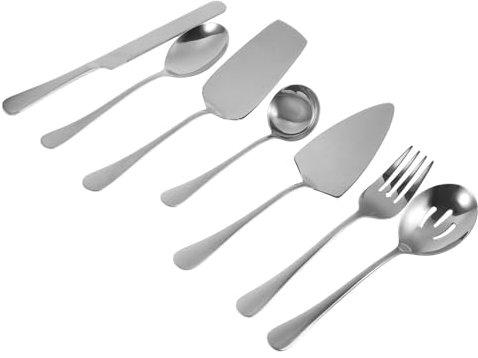 OKUMEYR Ensemble Ustensiles De Service 7 Pièces En Acier Inoxydable 12 Pouces Coupe-gâteau Et Pelle à Gâteau Argenté Pour Pâtisserie, Buffet Et Réceptions