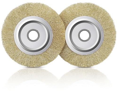 Wire Brushes Drills,2pcs Brass Coated Wire Brush Wheel,125mm Wire Wheel Brush Bench Brass Plated Crimped Steel for Rust Removal, Polishing,Deburring & Paint Removal and More Cleaning Rust Joint Debris