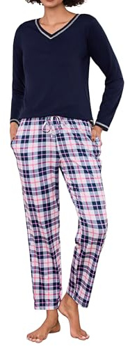 Bresdk Pyjama Femme Hiver Ensembles de Pyjamas Coton Carreaux Manches Longues et Confortable 2 Pièces avec Poches