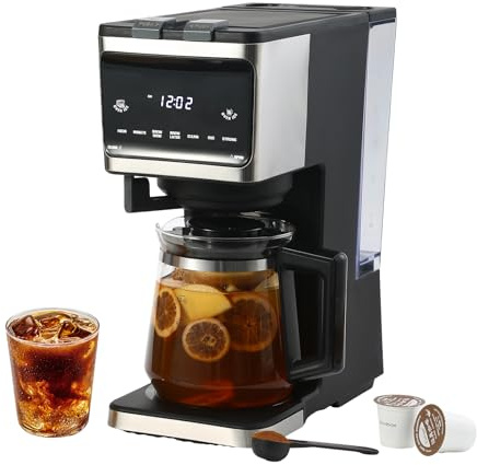 Sykaffe 3 in 1 Single Serve Coffee Machine,12-Cup Programmable Coffee Machine,Compatible with Kcup Pods,Ground Coffee,Coffee Pods, Iced Tea, Iced Coffee Function,Black