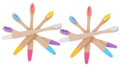 PLAFOPE 10 cepillos de dientes de bambú para niños: cerdas suaves y coloridas, ideales para el hogar, viajes y el cuidado diario de la boca sensible. Ideales para viajar.