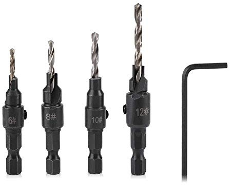 Broca de avellanado hexagonal de 1/4 de pulgada, 4 brocas cónicos con cambio rápido de vástago hexagonal de 1/4 de pulgada y 1 llave Allen, herramienta de carpintería para