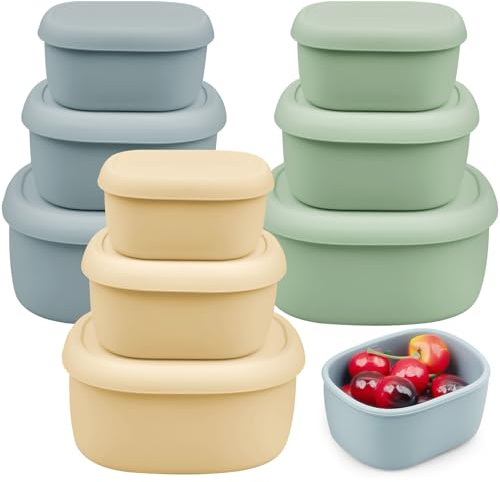 9 Pack Nesting Silicone Food Containers, Stackable Lunch Boxes with Lids