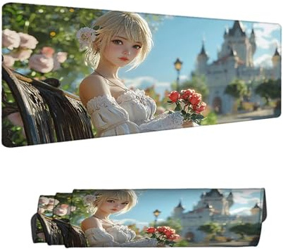 Mousepad Weiß Mauspad XXL 1500 x 800 mm Verlängertes Schreibtischauflage mit Rutschfester Gummibasis, mit Nähten an den Rändern Wassxerdicht Anti-Rutsch Gaming Mauspad Frau, Desk Deko Zubehör H-2340