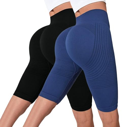 Generico Leggins Anticellulite Donna Compressione Graduata Leggings Corti Vita Alta Push Up Colorati Pantaloni Yoga Modellanti per Allenamento, Palestra e Tempo Libero 2 Pezzi