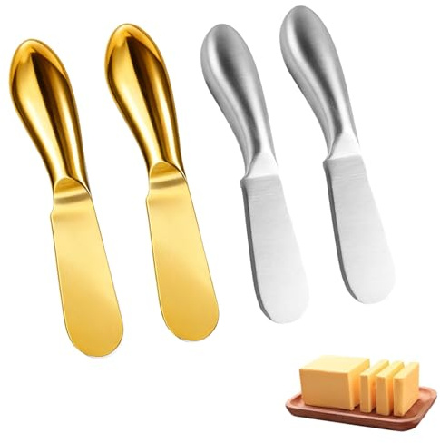4 Stück Buttermesser, Edelstahl Brotzeitmesser Set,Buttermesser Klein,Gold und Silber Käsemesser,Marmelade Messer, Tafelmesser Set Küchenwerkzeug Besteck für Butter,Küche-Gadget(13,3x2,5cm)