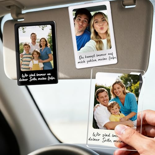 Bemaystar Personalisiert Sonnenblende Fotoclip - Individueller Autozubehör & Bilderrahmen, Sichere Fahrweise Fördernd, Geschenk der Liebe für Vater, Mutter, Ehemann, Ehefrau-Einzelbild mit Hintergrund