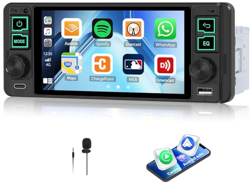 Car Radio Bluetooth 5 Inch Touchscreen Single Din Car Stereo Audio, Car Audio with Wireless Carplay Android Auto Mirror Link FM Type C/USB/EQ/Quick Charge/7 Color Light/SWC