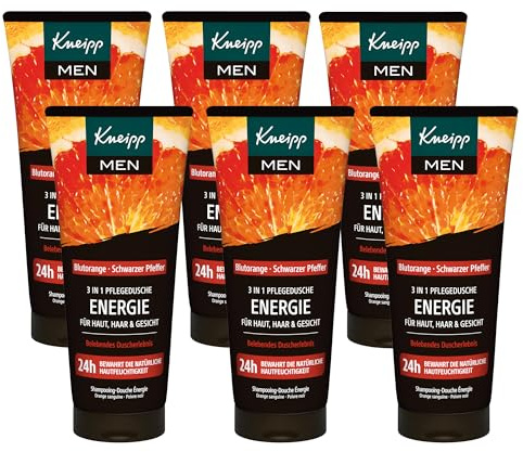 Kneipp MEN 3 i 1 vårdande dusch energi – för hud, hår och ansikte – multipack 6 x 200 ml