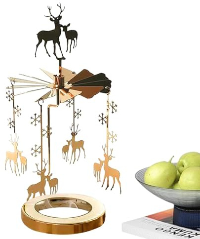 lichters Glockenspiel Aus Metall, Teelicht karussells Weihnachten Gold, Kerzenhalter Mit Rentieren, Teelichtkarussell Für Halloween Geburtstag Hochzeit Deko, Kerzen teelichters Engels