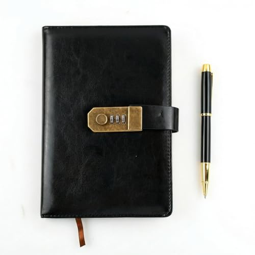 Ziyonix A5 Carnet de Note avec Stylo, 200 Pages Journal Intime avec Cadenas, Carnet Secret en Cuir PU Rétro pour Femmes et Hommes, Journal Rechargeable A5 Convient Aux Élèves de Bureau Et d'École