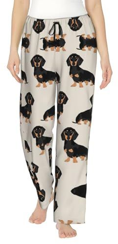 RRhgipp Teckel Hund Dam Pyjama Byxor Ultra Mjuka Fritids Pyjama Byxor Atletiska Sov Byxor Med Fickor, Svart, S