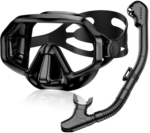 Schnorchelset Erwachsene, Anti-Beschlag Schwimmbrille Aus Gehärtetem Glas & Dry-Top Schnorchel für Herren und Damen, Schnorchelausrüstung für Schwimmen, Tauchen & Schnorcheln