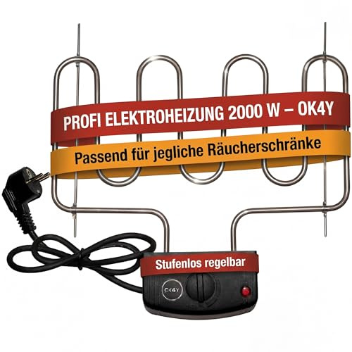 Räucherofen Elektroheizung 2000 W wahlweise mit Thermostat –Heizspirale zur präzisen Temperaturregelung für Räucherschrank & Smoker, Heizschlange kompatibel mit vielen Herstellern (Räucherheizung)