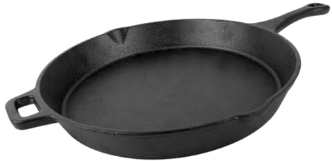 Coghlan's Cast Iron Skillet – 12-Inch Pre-Seasoned Frying Pan with Dual Pour Spouts & Helper Handle for Campfire Cooking, Stove, Grill, or Oven – Durable Outdoor Cookware