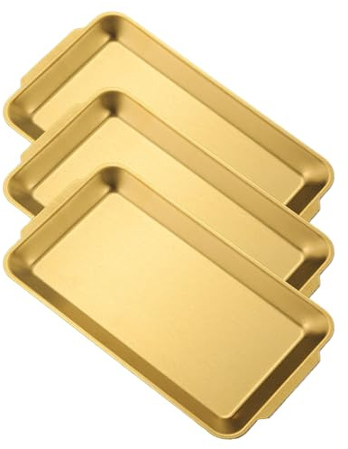 Mocifa 3 Stück Servierplatte Gold Groß, 40 x 24 cm, Tablett Gold Rechteckig | Servierteller Groß Gold, Serviertablett Edelstahl Rechteckig, Goldene Küchentablett,für Essen, Obst, Party, Camping, Barbecue
